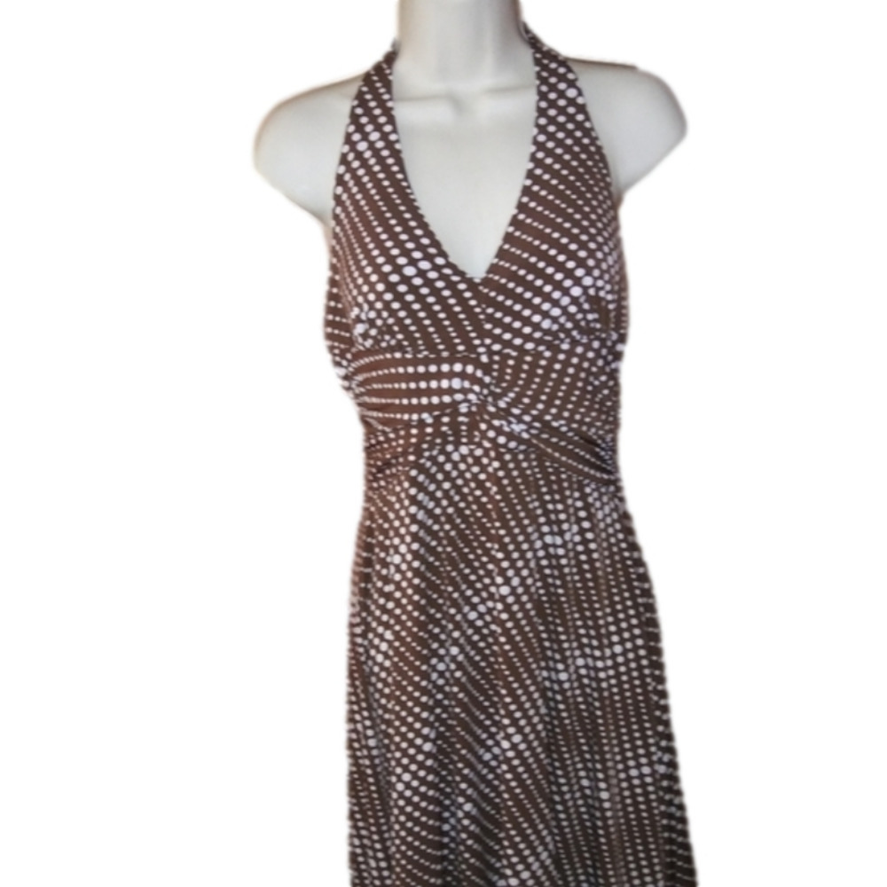 Sushi Flower Retro Brown & White Polka Dot Dress S